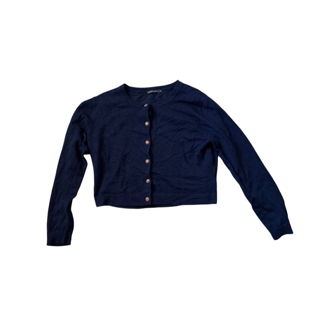 Esperanza Women's Blue Old Money Cropped Size M Cardigan Sweater Clean